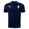 Just In: The Italy Shield Club Dry Polo by EMB Canterbury is a navy blue polo with a small Italy flag emblem on the chest and the Canterbury logo on the right, seamlessly blending style with comfort.