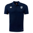 The Milwaukee Barbarians Rugby Club Dry Polo by EMB Canterbury features navy blue short sleeves, a collar with button placket, Canterbury logo, club crest, and breathable Vapodri tech to keep you cool and comfortable.