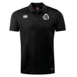 The Missoula All-Maggots Club Dry Polo by EMB Canterbury is a black, short-sleeve polo shirt featuring three white logos on the chest—two on the left and one on the right. Designed with Canterbury's Vapodri technology for breathable comfort, this polo includes a classic collar and a three-button placket.
