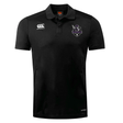 The Cypress Warriors Men's Rugby Club Dry Polo by EMB Canterbury is a black, collared short-sleeve polo with Vapodri tech, the Canterbury logo, and sports team crest on the chest for breathable comfort.