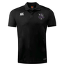 The Cypress Warriors Men's Rugby Club Dry Polo by EMB Canterbury is a black, collared short-sleeve polo with Vapodri tech, the Canterbury logo, and sports team crest on the chest for breathable comfort.