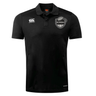 Black ICRON Club Dry Polo by Canterbury with a collar, three-button placket, and a chest crest featuring a rugby ball and the word “ICRON.”