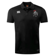 The Birmingham Iron Women's Football Club Dry Polo by EMB Canterbury is a black, short-sleeve collared polo featuring Vapodri technology, a white Canterbury logo on the right chest, and the Iron team crest on the left.