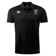 Black short-sleeved Cal Lutheran University Club Dry Polo by Canterbury with a white logo on the right chest and a white crest featuring a helmet and swords on the left chest.