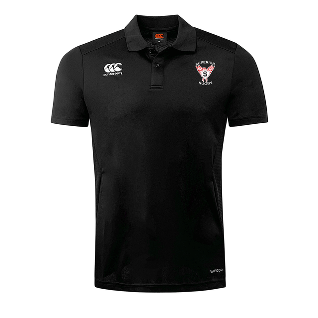 The Superior Rugby Club Club Dry Polo by EMB Canterbury features Vapodri technology for breathability, a Canterbury logo on the right chest, and the Superiors Rugby club crest on the left.