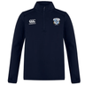 The Milwaukee Barbarians Rugby Club 1/4 Zip Mid Layer Training Top by EMB Canterbury features a navy design, Canterbury logo on the right chest, and the club crest on the left—ideal for rugby training.