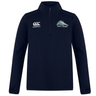 Navy blue long-sleeved University of New Hampshire Club 1/4 Zip Mid Layer Training Top by Canterbury, a fleece quarter-zip pullover with a rugby team logo on the chest.