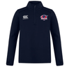 The Nebraska Rugby Referee Society Club 1/4 Zip Mid Layer Training Top by EMB Canterbury features long sleeves, the Canterbury logo on the right chest, and a custom Nebraska-themed sports logo on the left.