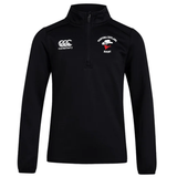 Introducing the Ventura Outlaws Rugby Club 1/4 Zip Mid Layer Training Top by Canterbury. This black, long-sleeve pullover features the "Canterbury" logo on the left chest and the "Ventura Outlaws Rugby" logo on the right chest, making it the perfect choice for rugby training.