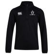 A black Highlanders Rugby NC Club 1/4 Zip Mid Layer Training Top by EMB Canterbury, featuring the Canterbury logo on the left chest and the Highlanders Rugby logo on the right chest. Ideal for wearing on or off the rugby field.