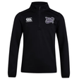 The Valley Panthers Girls Rugby Club 1/4 Zip Mid Layer Training Top by EMB Canterbury is a black pullover featuring the Canterbury logo on the left chest and the Valley Panthers Girls Rugby Club logo on the right chest—ideal for rugby training or custom team sportswear that showcases pride and performance.