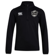 Black long-sleeved ICRON Club 1/4 Zip Mid Layer Training Top by Canterbury with logos on the chest.