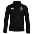 The Birmingham Iron Women's Football Club 1/4 Zip Mid Layer Training Top by EMB Canterbury is a black long-sleeve top featuring the CCC Club logo on the right chest and the "IRON" helmet logo on the left.