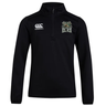 The Lewis County Elks Club 1/4 Zip Mid Layer Training Top by EMB Canterbury is a black quarter-zip pullover featuring the “Canterbury” logo on the right chest and an “Elks” emblem with a deer on the left chest, designed as a versatile mid layer ideal for custom-made sportswear collections.