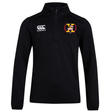 Potomac Exiles Rugby Club 1/4 Zip Mid Layer Training Top by EMB Canterbury—this black pullover is perfect for rugby training, featuring the iconic Canterbury logo on the right chest and a multi-colored Potomac Exiles crest on the left chest, making it an ideal choice for any club supporter.