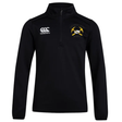 Black long-sleeved Mother Lode Club 1/4 Zip Mid Layer Training Top by Canterbury featuring a logo on the right chest and a “Mother Lode Rugby” emblem with crossed pickaxes on the left.