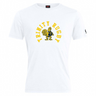 The Trinity College Club Plain Tee by WRS Canterbury is a white t-shirt, expertly crafted from a premium cotton-heavy blend. It features a customizable yellow rooster logo with "TRINITY RUGBY" prominently displayed above it in bold yellow text.
