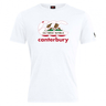 The WRS Canterbury California CCC Flag Club T-shirt showcases a white design with the iconic bear flag and red "canterbury" text—perfect for displaying your rugby state pride.