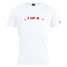 The USA Para Powerlifting Club Plain Tee by WRS Canterbury is a white cotton-blend shirt featuring "USA PARA POWERLIFTING" in bold with red lines beside "USA" on the chest.