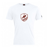 The West Potomac RFC Club Plain Tee by WRS Canterbury is a white cotton blend shirt with a maroon beaver logo with a star and stripes on the chest and a small sleeve logo.