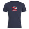 The Marysville Rhinos Club Plain Tee by WRS Canterbury is a navy blue T-shirt made from premium cotton blend featuring the "Marysville RFC Rhinos" logo with a rhino and star on the front.