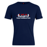 The USA Para Powerlifting Club Plain Tee by Canterbury from WRS Canterbury is a navy blue cotton blend shirt with "USA Para Powerlifting" and a red, white, and blue barbell graphic—great as a customizable or classic tee.