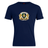 The Old Man Rivah Rugby Club Plain Tee by WRS Canterbury is a navy blue cotton blend shirt featuring a gold and white crest with two lions and custom text on the front, adding timeless style to any wardrobe.