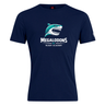 The NC Rugby Academy - Megalodons Club Plain Tee by WRS Canterbury is a navy cotton blend t-shirt with a stylized shark head above "Megalodons NC Rugby Academy" in bold white letters.