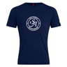 Show your team spirit with the Saint Anselm College Club Rugby Plain Tee by WRS Canterbury—a navy cotton blend shirt featuring a white "SA" logo and "SAINT AN SEUM MEN'S CLUB RUGBY" in a front circle print. Customizable and comfortable!.