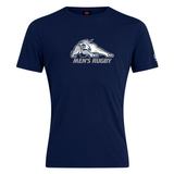 Navy blue cotton blend University of New Hampshire Club Plain Tee by Canterbury featuring a wildcat graphic and “MEN’S RUGBY” text on the chest.