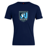 The Minneapolis Mayhem Rugby Club Plain Tee by WRS Canterbury is a navy blue cotton blend t-shirt featuring a white and blue stylized rugby ball and flame “Minneapolis Mayhem Rugby” logo on the chest. This customizable tee from Canterbury combines comfort with standout style, making it perfect for rugby fans.