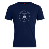 The New Saint Andrews College Club Plain Tee by WRS Canterbury is a navy blue cotton blend t-shirt featuring “New Saint Andrews RFC 1994” and a white crest printed on the chest—a custom tee perfect for everyday wear.