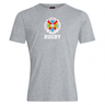 The Hampden Sydney College Club Plain Tee by Canterbury from WRS Canterbury features a gray design with "Hampden Sydney College Rugby 1776" and a multicolored crest printed on the chest, crafted from a premium cotton blend for ultimate comfort.