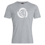 Missoula All-Maggots Club Plain Tee by WRS Canterbury—a gray short-sleeve cotton blend T-shirt featuring a white oval spiral design printed at the front and center.