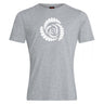 Missoula All-Maggots Club Plain Tee by WRS Canterbury—a gray short-sleeve cotton blend T-shirt featuring a white oval spiral design printed at the front and center.