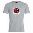The Southern Pines Youth Rugby Club Plain Tee by WRS Canterbury is a gray cotton blend T-shirt featuring a red and black shield logo with "S" and "P," a rugby ball, and a "Southern Pines Youth Rugby" banner. Ideal for customization, it resembles the CCC Club Plain T-shirt style.