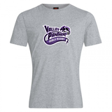 The Valley Panthers Girls Rugby Club Plain Tee by WRS Canterbury is a gray cotton blend t-shirt with a purple and white “Valley Panthers Girls Rugby” logo and a panther graphic on the chest.