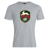Show your RVA pride in the RVA T.R.C. Club Plain Tee by Canterbury from WRS Canterbury—a gray short-sleeve cotton blend t-shirt featuring a bold shield-shaped RVA logo with a white rabbit and “T.R.C. Richmond, VA” text on the chest. An ideal choice for fans of unique, customizable t-shirt styles.