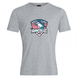 The SWFL Lady Hammerheads Club Plain Tee by WRS Canterbury is a gray cotton-blend short-sleeve shirt featuring a stylized hammerhead shark and "SWPL Lady Hammerheads Rugby" logo on the chest.