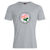The Society of Iowa Rugby Referees Club Plain Tee by Canterbury, from WRS Canterbury, is a gray cotton blend t-shirt featuring the club’s logo with pink flowers and green leaves printed on the chest—ideal for fans looking for a unique custom tee.