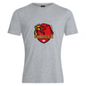 The Godzilla Rugby Football Club Club Plain Tee by WRS Canterbury is a customizable grey cotton blend t-shirt featuring a bold red and yellow dragon logo with “GODZILLA” and “Rugby Football Club” beneath it, combining comfort and style for any fan.