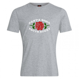 The Santa Rosa Youth Rugby Club Plain Tee by Canterbury from WRS Canterbury is a gray cotton-blend T-shirt featuring a red rose graphic with white “Santa Rosa Youth Rugby” text above and below the rose, offering comfortable everyday wear.