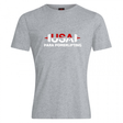 The WRS Canterbury USA Para Powerlifting Club Plain Tee by Canterbury is a gray cotton blend T-shirt featuring "USA Para Powerlifting" with a barbell graphic in the word "USA.