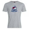 Gray SUNY Maritime Men’s Rugby Club Plain Tee by Canterbury with a maroon and blue Maritime Rugby anchor logo on the chest.