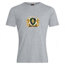 The Old Man Rivah Rugby Club Plain Tee by WRS Canterbury features a gray cotton blend, a heraldic lion and bearded face crest, and "Old Man Rivah Corn Cobbin’ Classic" text for comfort and unique style.