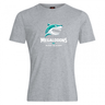 The WRS Canterbury NC Rugby Academy - Megalodons Club Plain Tee is a grey cotton blend t-shirt with a stylized shark logo above "MEGALODONS NC RUGBY ACADEMY" in white and teal lettering.