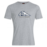 Grey cotton blend University of New Hampshire Club Plain Tee by Canterbury featuring a stylized wildcat logo above the text “MEN’S RUGBY.”