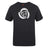 The Missoula All-Maggots Club Plain Tee by WRS Canterbury is a black cotton blend t-shirt featuring a white spiral design made of oval-shaped segments at the center of the chest, making it a stylish yet comfortable customizable option for any wardrobe.