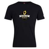 The Chicago Riot Club Plain Tee by WRS Canterbury is a black cotton-blend shirt with a yellow and white "Chicago Riot Rugby Football Club" logo featuring a raised fist and stars on the front.