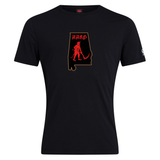 Aging Alabama Rugby Players Club Plain Tee by Canterbury in a black cotton blend featuring an outline of the state of Alabama, a graphic of a devil with a scythe, and the text “AARP” in a stylized font.
